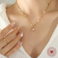 Gold Star Triangle Zircon Pendant Necklace Pearl Chain Accents view 4