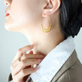Boat Shape Hammered Textured Hoop Earrings Gold Or Steel view 1