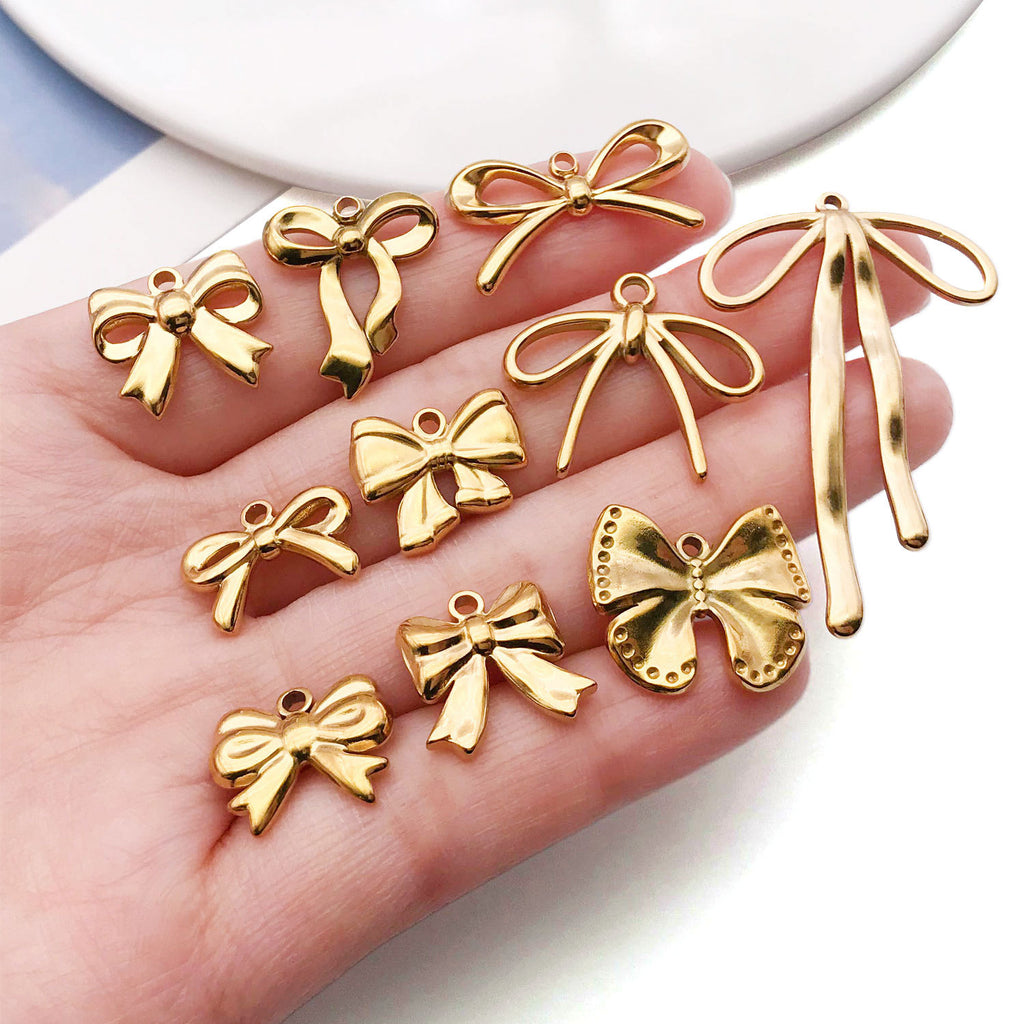 Stainless Steel Hollow Bow Butterfly Charm Pendant for DIY Necklace Bracelet Keychain Making