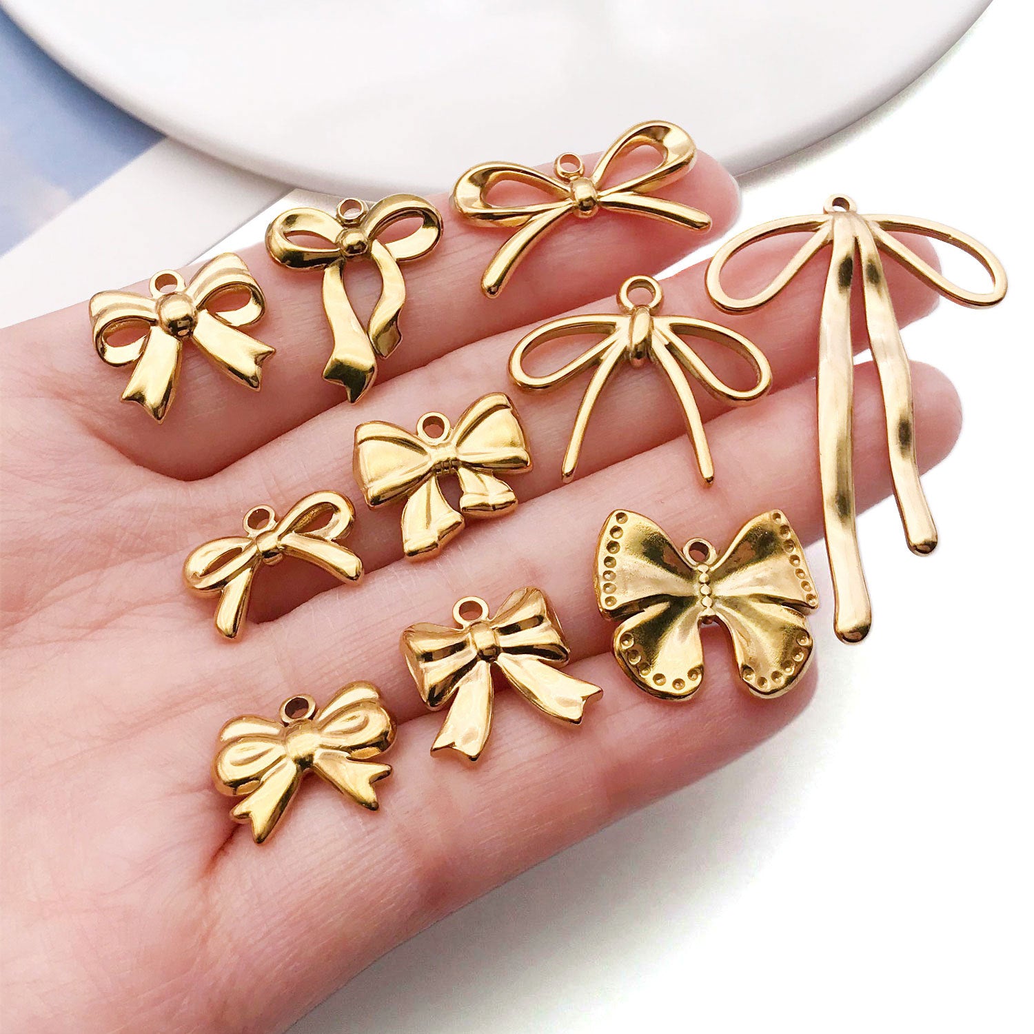 Stainless Steel Hollow Bow Butterfly Charm Pendant for DIY Necklace Bracelet Keychain Making