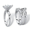 Marquise Clear Solitaire Baguette Three-Ring Set Silver Tone view 2