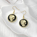 Gold Tone Red or Black Skull Portrait Disc Drop Earrings view 6