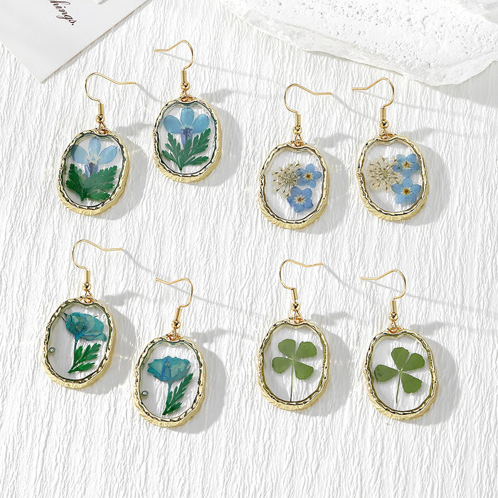 Irregular Gold Frame Dried Flower Resin Earrings 4 Styles