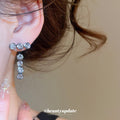 Convertible Crystal Bar Drop Earrings in Silver Tone view 3
