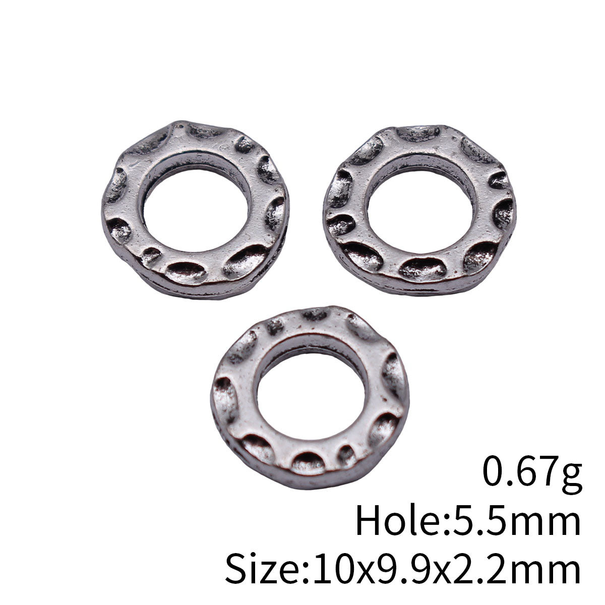 10x9.9x2.2mm 0.67g Antique Silver Zinc Alloy Hammered Round Ring Spacer Beads for Bracelet Jewelry Making