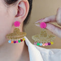 Colorful Sombrero Bead Fringe Novelty Stud Earrings view 1