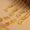 Gold Box Chain Necklace With Zircon Initial Letter Pendant view 1