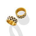 Black White Checkered Band Ring Gold Or Silver Tone view 5