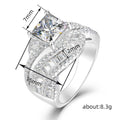 Silver Princess Cut Twisted Baguette Halo Ring Sizes 6-10 view 4
