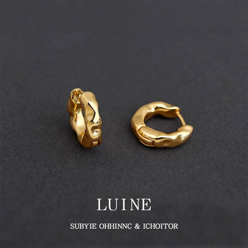 Gold Irregular Wavy Huggie Hoop Earrings Thick Metal Pair