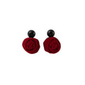 Red and Brown Fabric Rose Black Top Dangle Earrings view 5