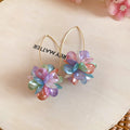 Iridescent Petal Cluster Earrings on Slender Gold Tone Hoops view 6