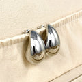 Silver Gold Tone Chunky Polished Teardrop Stud Earrings view 1