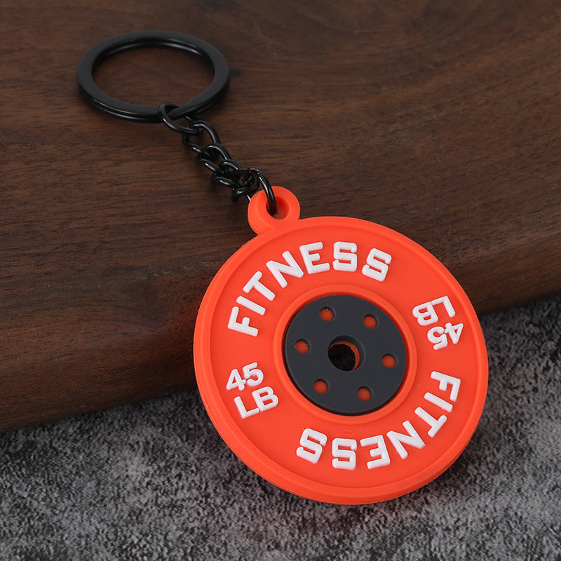 Fitness Barbell and Weight Plate Metal Keychain Gym Bag Charm