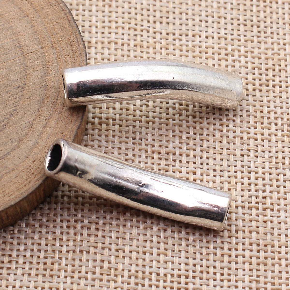 37x11x8mm 5.5g Antique Silver Zinc Alloy Smooth Curved Tube Bead Connector Bead for DIY Bracelet Jewelry