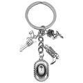 Antique Silver Cowboy Hat Boot and Pistol Keychain Set view 5