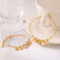 Gold Bead Heart Charm Bangle Bracelet Rhinestone Center view 2