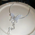 Crystal Butterfly Ear Clips And Rhinestone Tassel Necklace view 7
