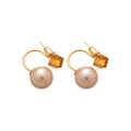 Champagne Pearl Stud Earrings With Detachable Round Backs view 5