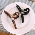 Brown Translucent Pearl Crystal Bow Hair Claw Clip view 2