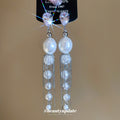 Silver Tone Pearl Drop Earrings With Fine Chain Tassels view 2