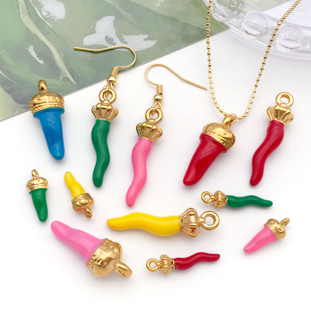 Stainless Steel Enamel Red Chili Pepper charm pendant for DIY earring bag decoration