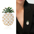 Antique Gold Pearl Pineapple Green Enamel Leaf Brooch view 2