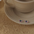 Gold Tone Blue Red Enamel Mini Butterfly Stud Earrings view 3