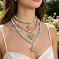 Colorful Flat Bead Necklaces With Star Medallion And Heart Pendants view 2