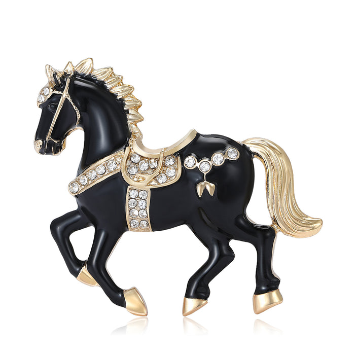Running Horse Brooch With Crystal Saddle in Three Enamel Colors