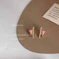 Pink Enamel Tulip Pearl Bar Gold Double Layer Earrings view 4