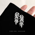 Silver Crystal Pave Leaf Cascade Drop Earrings Pair view 4