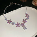 Silver Tone Blue Pink Or Green Flower Necklace Bracelet And Earrings view 10