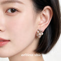 Rose Gold Tone Pearl Clear Stone Butterfly Cluster Stud Earrings view 2