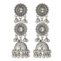 Seven Color Antique Silver Double Medallion Jhumka Earrings view 5