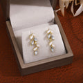 Gold Leaf Clear Look Pearl Look Climber Stud Earrings view 1
