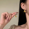 Yellow Teardrop Crystal Necklace Earring Set 2 Tones view 3
