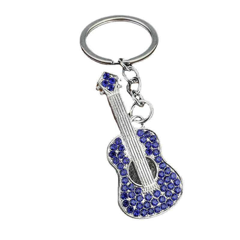Rhinestone Guitar Metal Keychain Promotional Gift Key Ring