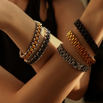 Watch Band Link Bracelets Gold Black Steel Two-Tone