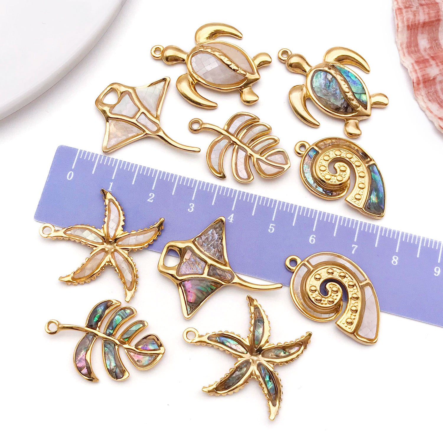 Stainless Steel Shell Turtle Conch Charm Pendant for Ocean Style DIY Necklace Jewelry