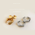 Square Geometric Faceted Metal Huggie Hoop Earrings Two Tones view 4