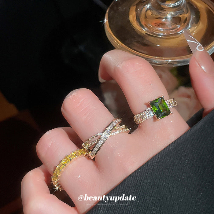 Gold Open Crossover Pavé Crystal Adjustable Ring Band