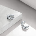 Silver Panda Huggie Hoop Earrings Black Enamel Clear CZ view 3
