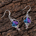 Antique Silver Wire Wrap Iridescent Square Bead Earrings view 3