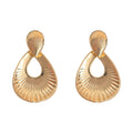 Gold Ribbed Teardrop Drop Earrings Fan Stud Top Pair view 5