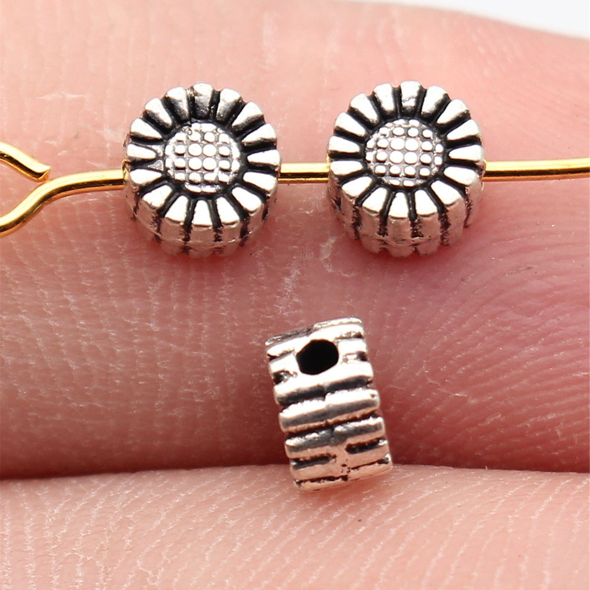 5.5x5.5x3.4mm 0.36g Multicolor Zinc Alloy Double Sided Sunflower Round Spacer Beads for DIY Jewelry Making