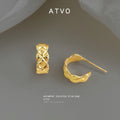 Gold Quilted C-Shape Half Hoop Stud Earrings Metal view 1