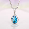 Silver Blue Teardrop Pendant Necklace Clear Accent Alloy view 2
