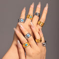 Wide Rope Band Ring Oval Turquoise Tiger Eye Steel view 2