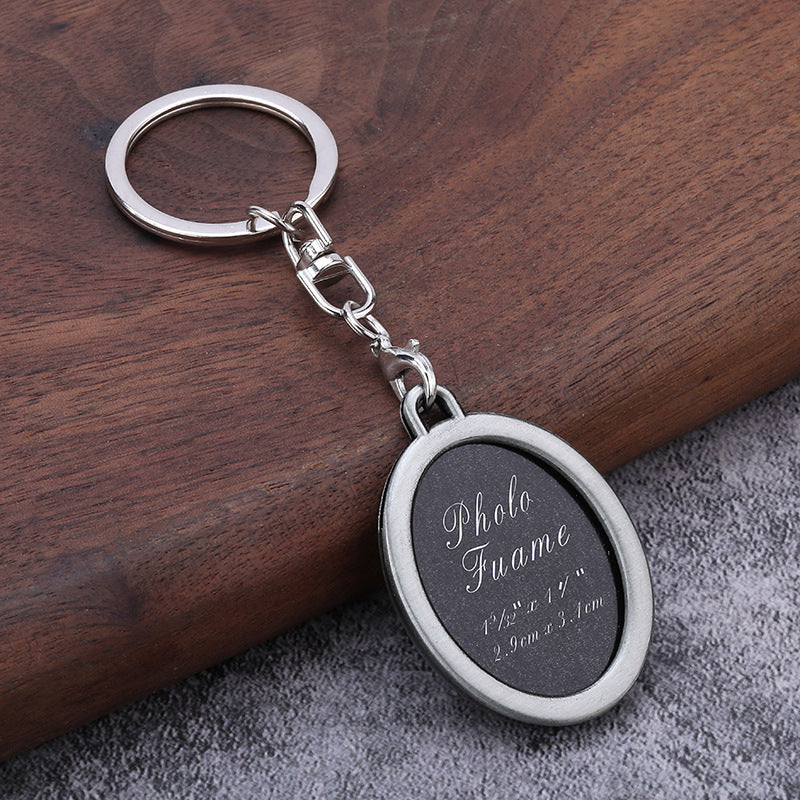 Heart and Square Photo Frame Couple Metal Keychain Keepsake Gift